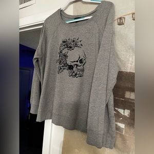 Torrid Grey Floral Skull Off the Shoulder Sweatshirt Size 2X